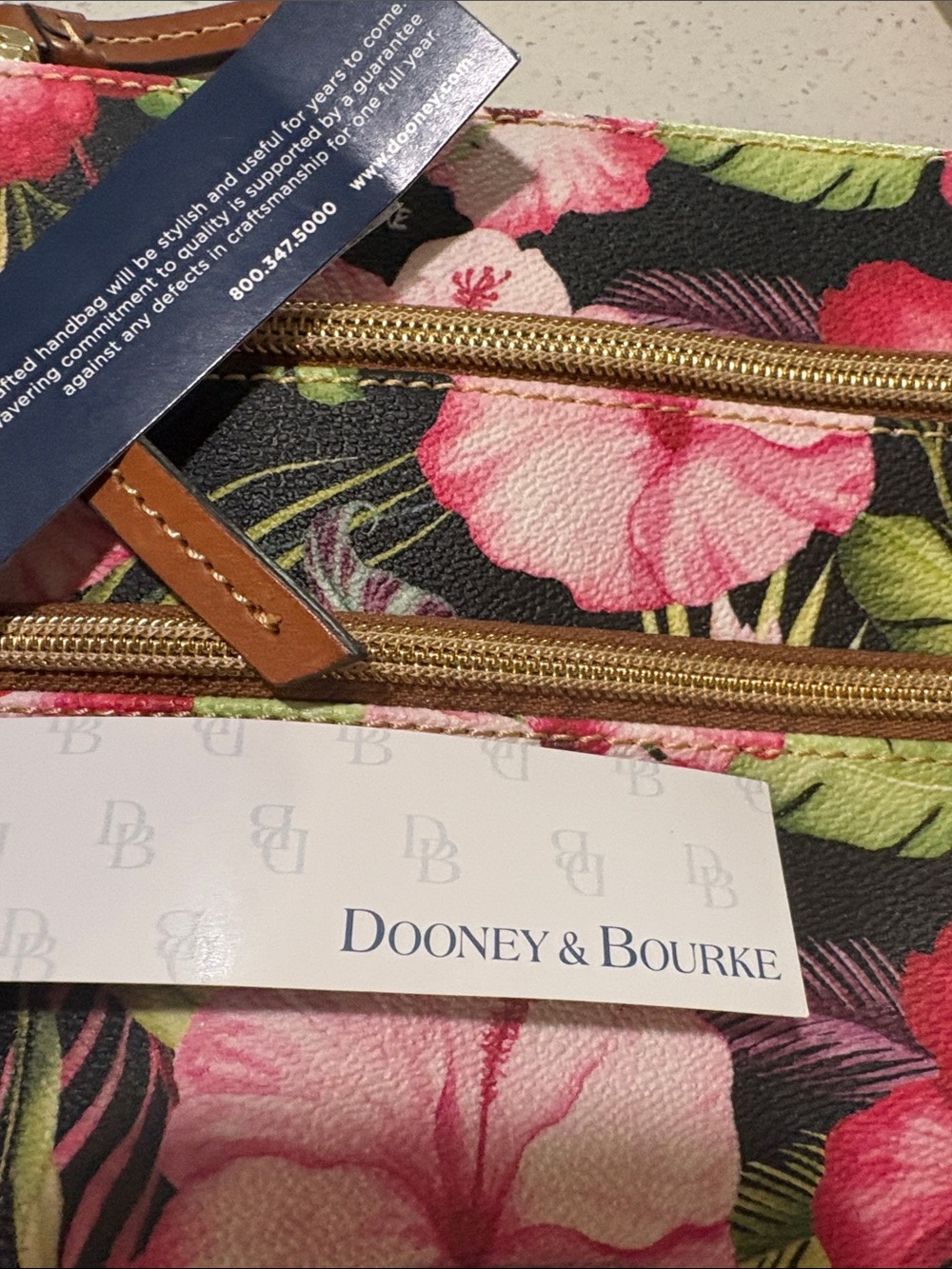 Dooney & Bourke Black Crossbody with Pink Floral Hibiscus Print - Picture 4 of 12